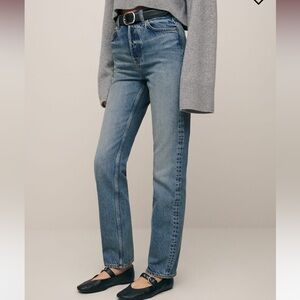 Reformation Straight Leg Blue Jeans in Wash Malta, Size 24